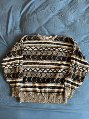 Vintage 90s 100% Cotton 3D Knit AOP Sweater Size Large Y2K Aztec